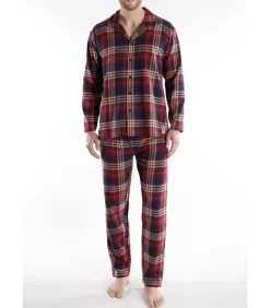 Heren Tom Tailor Pyjama Met Doorknoopjasje Tartan Ruit Rood