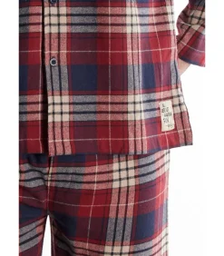 Heren Tom Tailor Pyjama Met Doorknoopjasje Tartan Ruit Rood