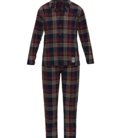 Heren Tom Tailor Pyjama Met Doorknoopjasje Tartan Ruit Rood