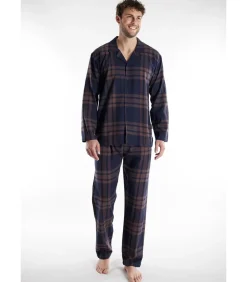 Heren Tom Tailor Pyjama Met Doorknoopjasje Ruit Bruin