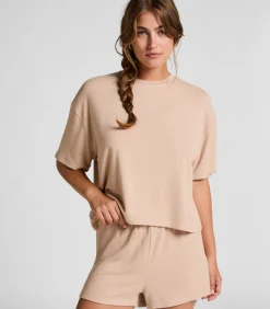 Online Pyjamatop van geborstelde jersey DAMES Nachtmode