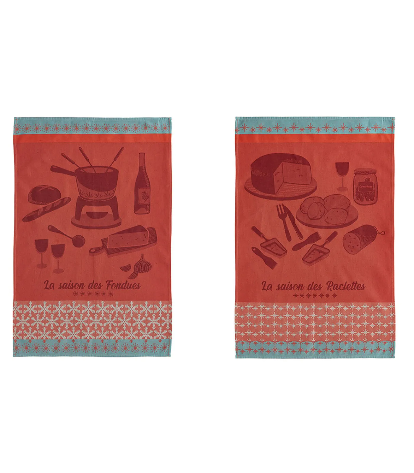 Coucke Raclette et fondue - Set van 2 theedoeken van puur katoenen jacquard 50x75cm