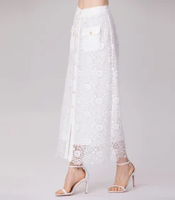 Outlet Rechte midi-rok met kant en middenknopen DAMES Rokken