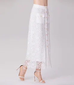 Outlet Rechte midi-rok met kant en middenknopen DAMES Rokken