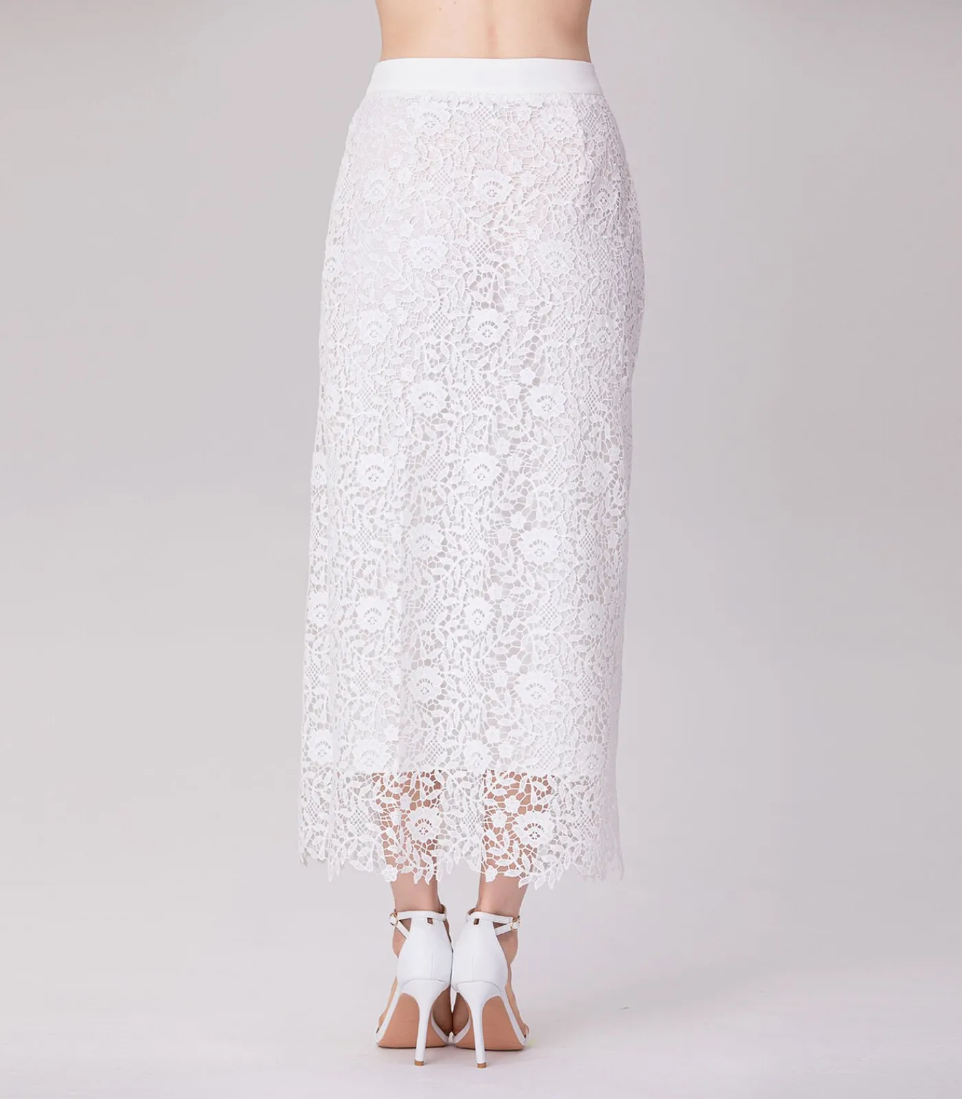 Outlet Rechte midi-rok met kant en middenknopen DAMES Rokken