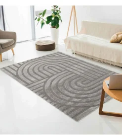 Oviala Rechthoekig laagpolig vloerkleed eigentijds patroon grijs 160 x 230 cm