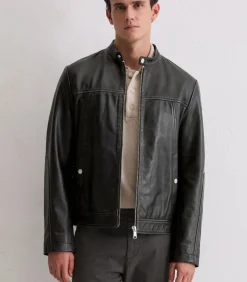 Heren Marc O'Polo Regular leren jack in bikerstijl