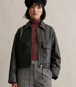 Sale Regular leren jack in schuurstijl DAMES Jassen