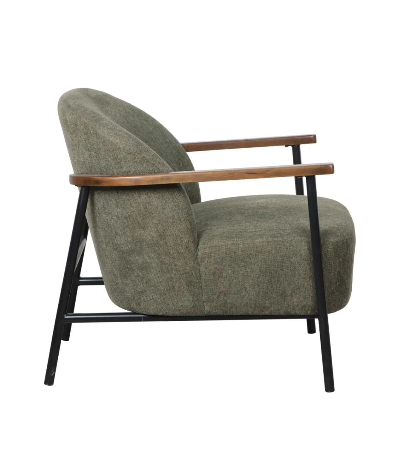 Hot Relaxfauteuil in staal, hout en donkergroene stof Zetels