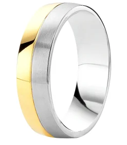Clearance Ring 'Praag' Staal - zilverkleurig-goudkleurig Heren Ringen