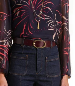 Outlet Rode leren riem met ovale gesp DAMES Riemen