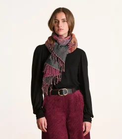 Outlet Rode sjaal met geweven patroon van katoen en wol DAMES Sjaals