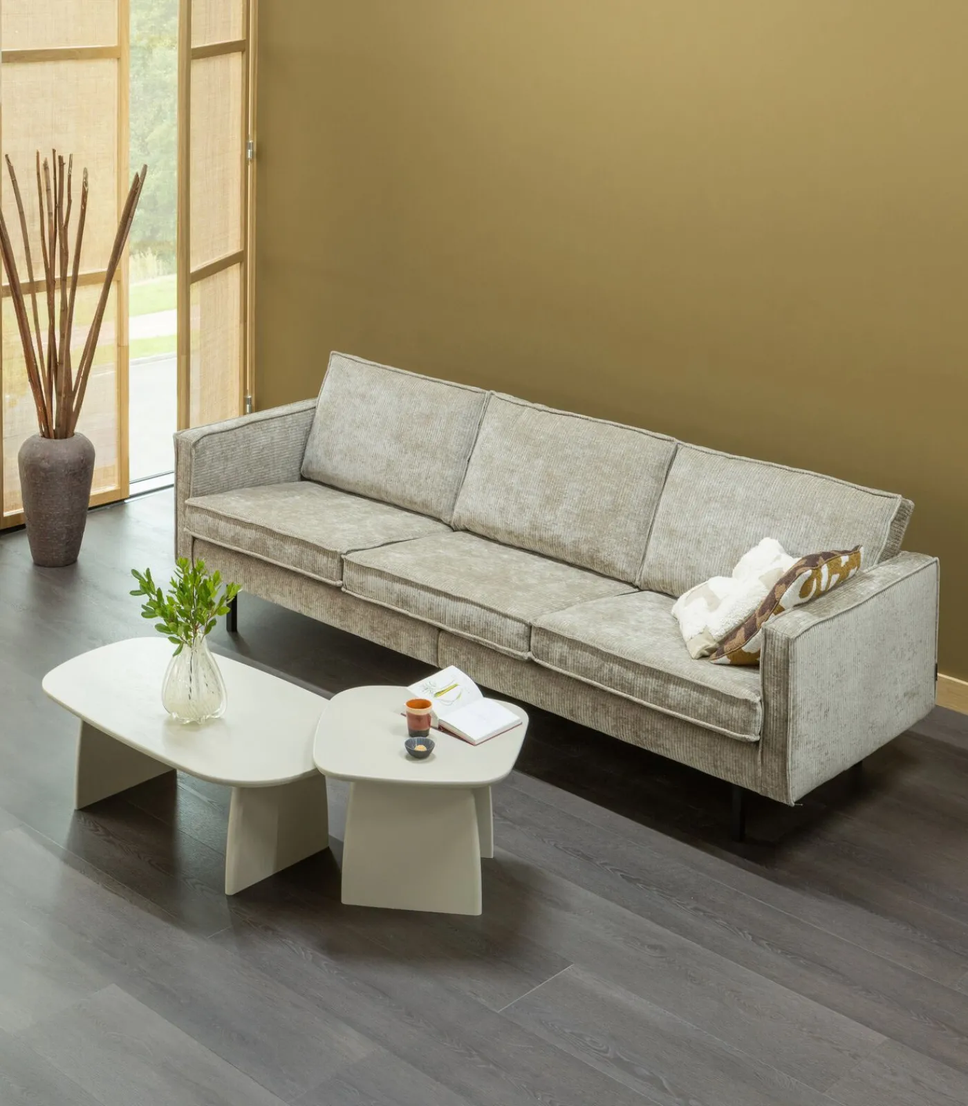 Best Rodeo Zits Bank - Ribstof - Donkerzand - 85x277x86 Zetels