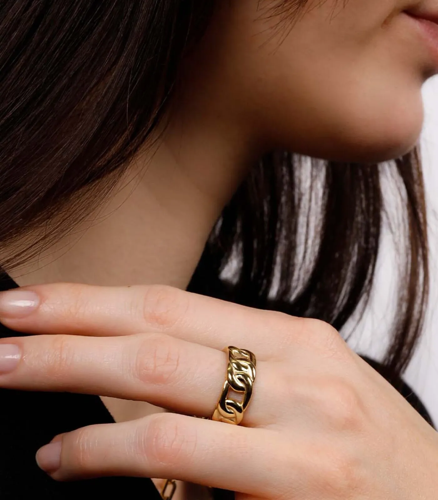 Hot Roxane" Gouden Stalen Ketting Ring - BJ09A3203 DAMES Ringen