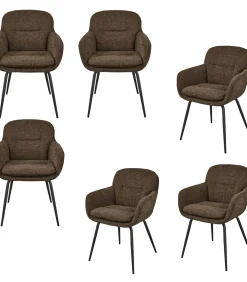 Sale Runa Eetkamerstoelen - Polyester - Warm Bruin - Set van 6 Stoelen