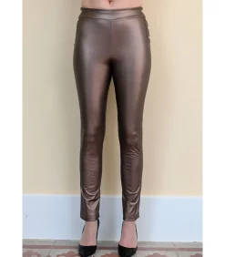 Sale RUTH Broek met leerlook in bronsgoud DAMES Jeans