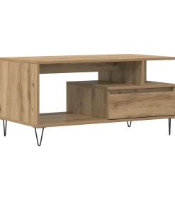 vidaXL Salontafel 90x49x45 cm bewerkt hout artisanaal eikenkleurig