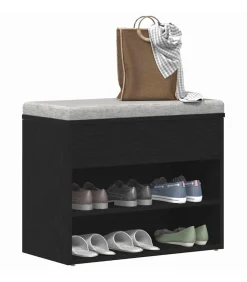 Schoenenbank met plank Zwart eiken 60 x 30 x 45 cm Bewerkt hout Organiseren