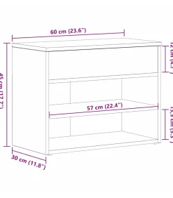 Schoenenbank met plank Zwart eiken 60 x 30 x 45 cm Bewerkt hout Organiseren