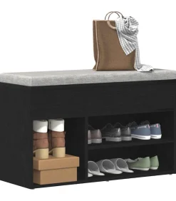 vidaXL Schoenenbank met plank Zwart eiken 80 x 30 x 45 cm Bewerkt hout