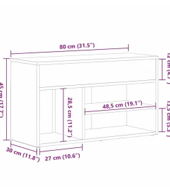 vidaXL Schoenenbank met plank Zwart eiken 80 x 30 x 45 cm Bewerkt hout