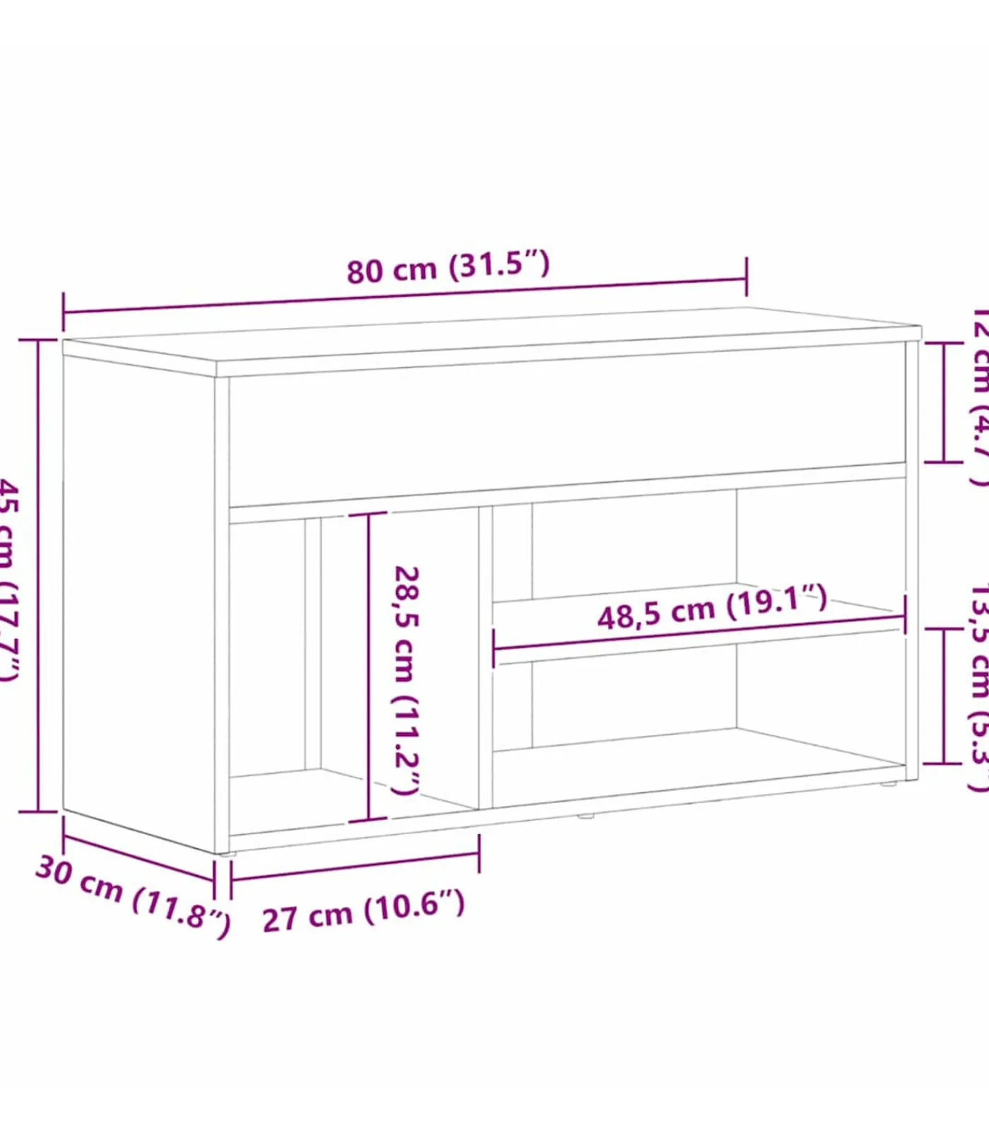vidaXL Schoenenbank met plank Zwart eiken 80 x 30 x 45 cm Bewerkt hout