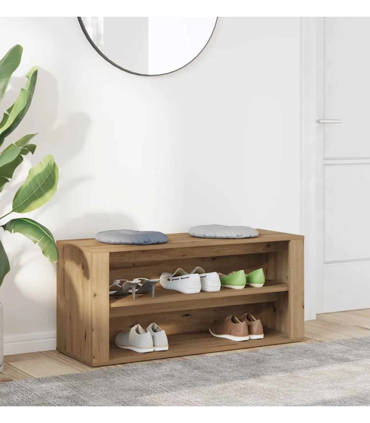 vidaXL Schoenenbankje 100x35x45 cm bewerkt hout artisanaal eikenkleur