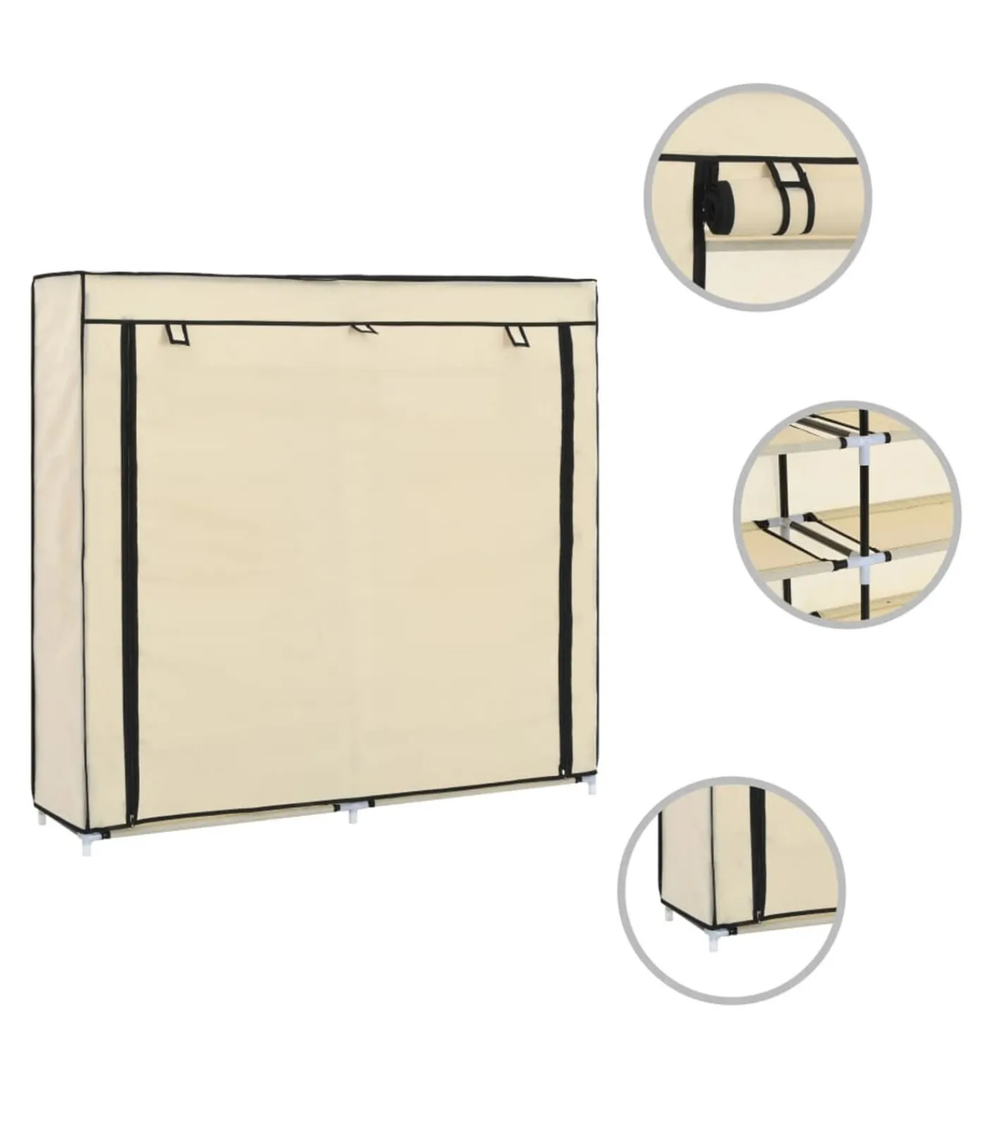 vidaXL Schoenenkast met hoes 115x28x110 cm stof crème