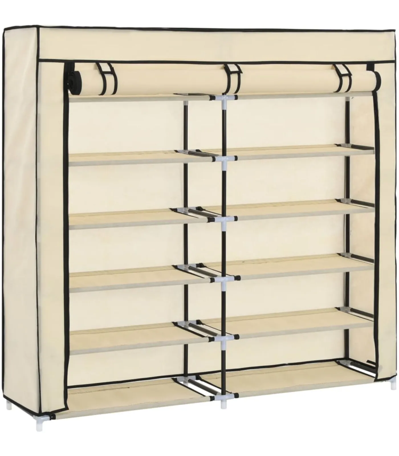 vidaXL Schoenenkast met hoes 115x28x110 cm stof crème