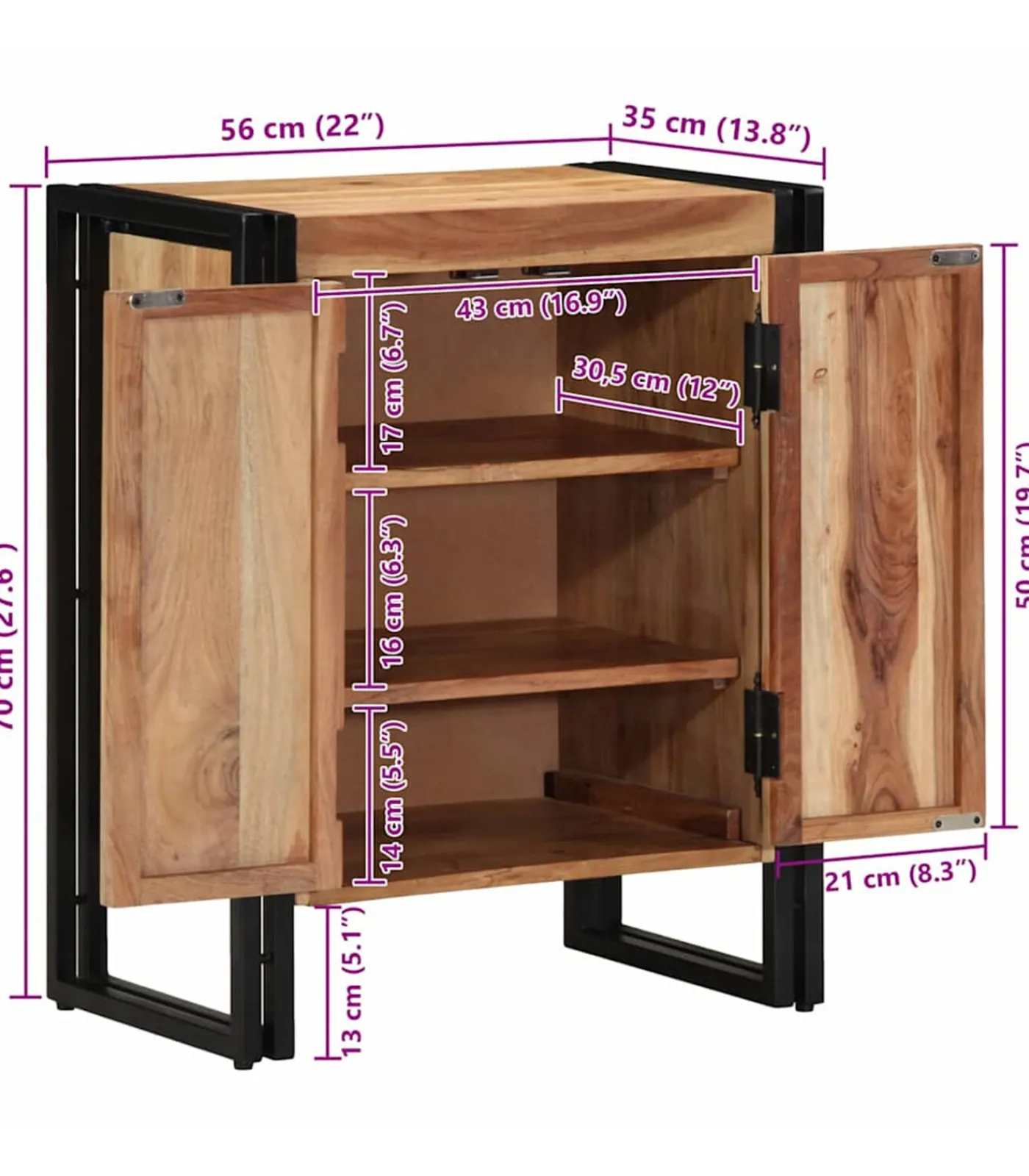 vidaXL Schoenenkast met plank Zwart 30 x 30 x 40 cm Massief acaciahout