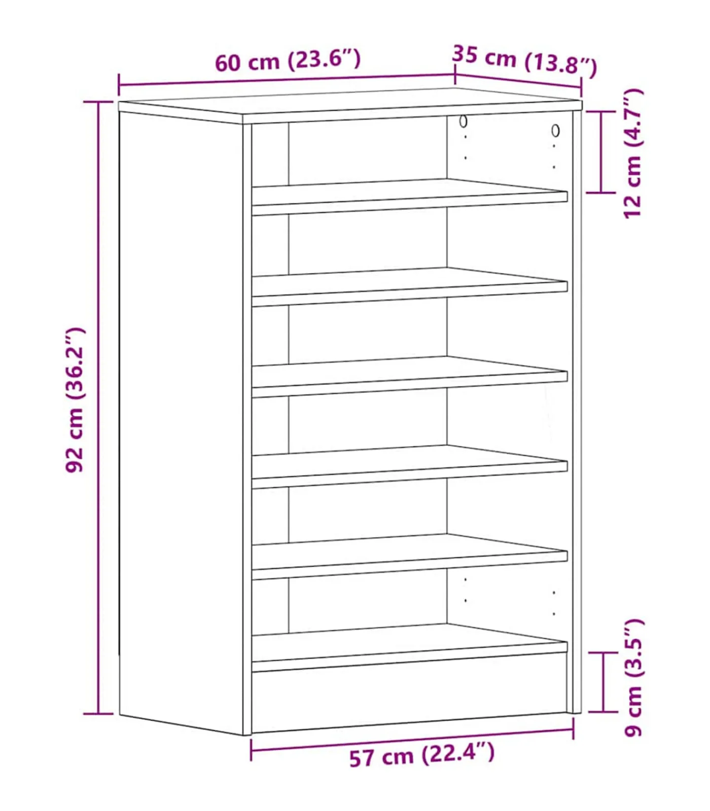 vidaXL Schoenenkast met plank Zwart eiken 60 x 35 x 92 cm Bewerkt hout