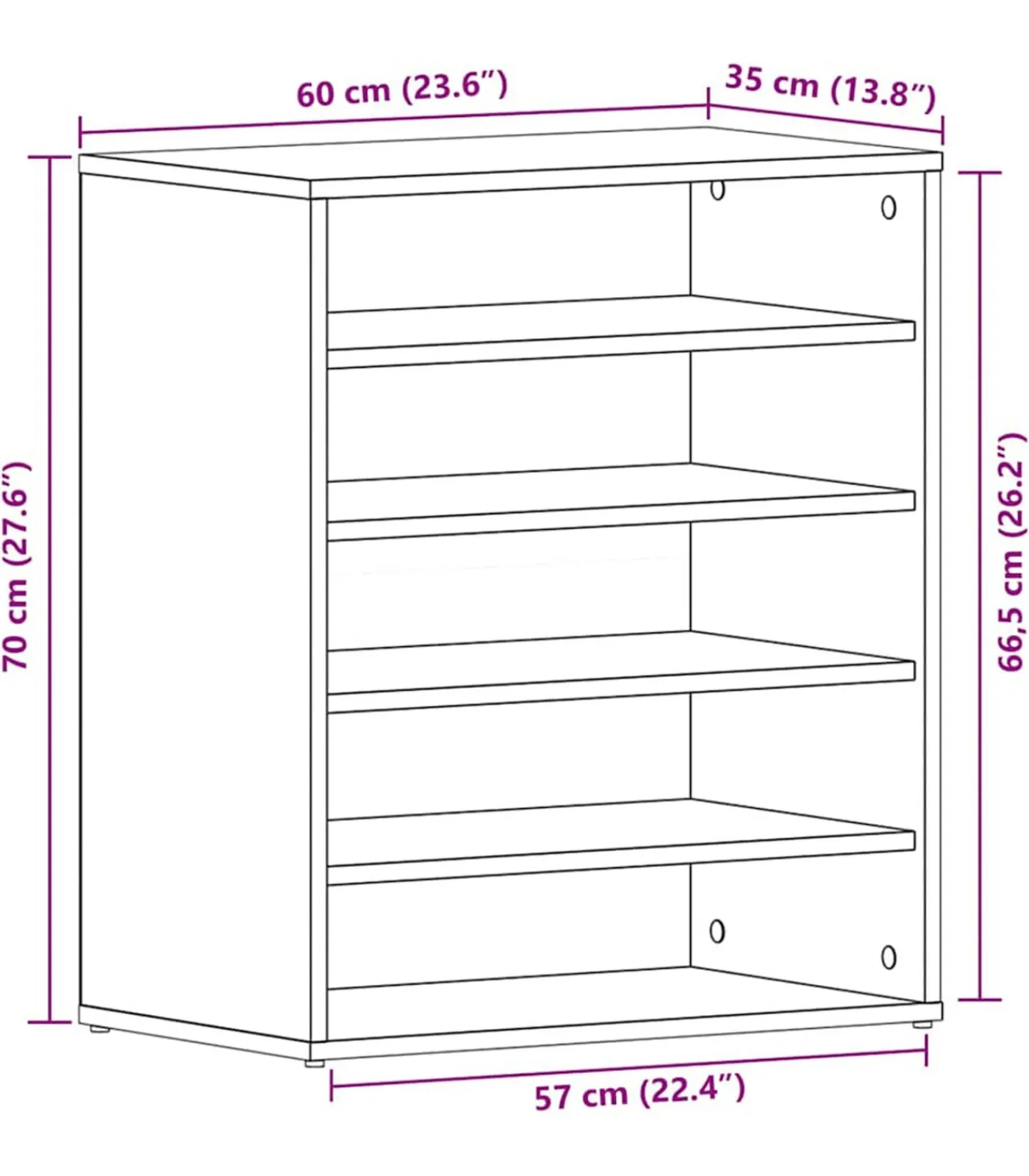 Discount Schoenenkast met plank Zwart eiken 60 x 35 x 70 cm Bewerkt hout Organiseren