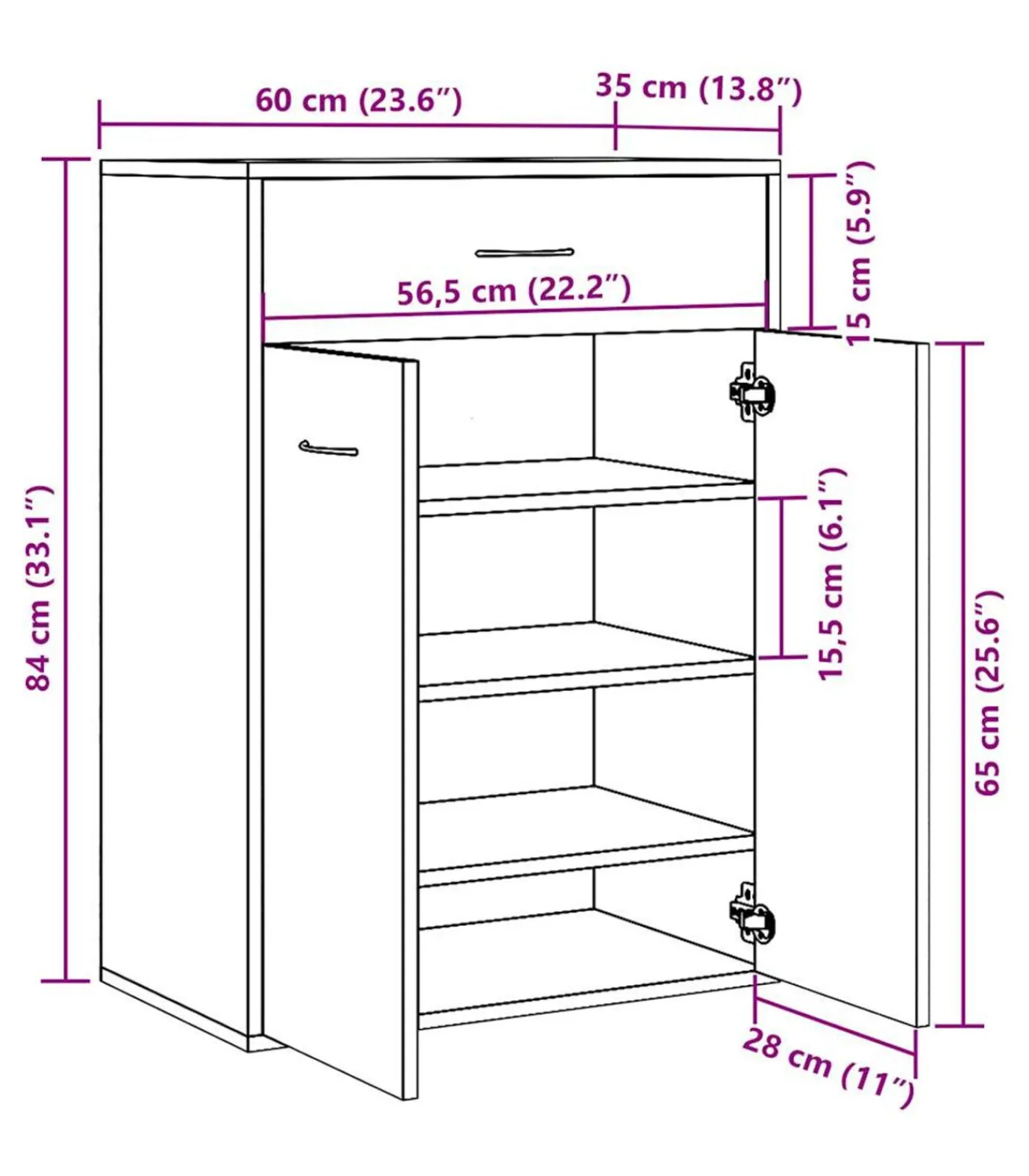 vidaXL Schoenenkast 60x35x84 cm bewerkt hout oud houtkleurig