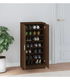 Clearance Schoenenkast 55x35x108 cm bewerkt hout bruin eikenkleur Organiseren