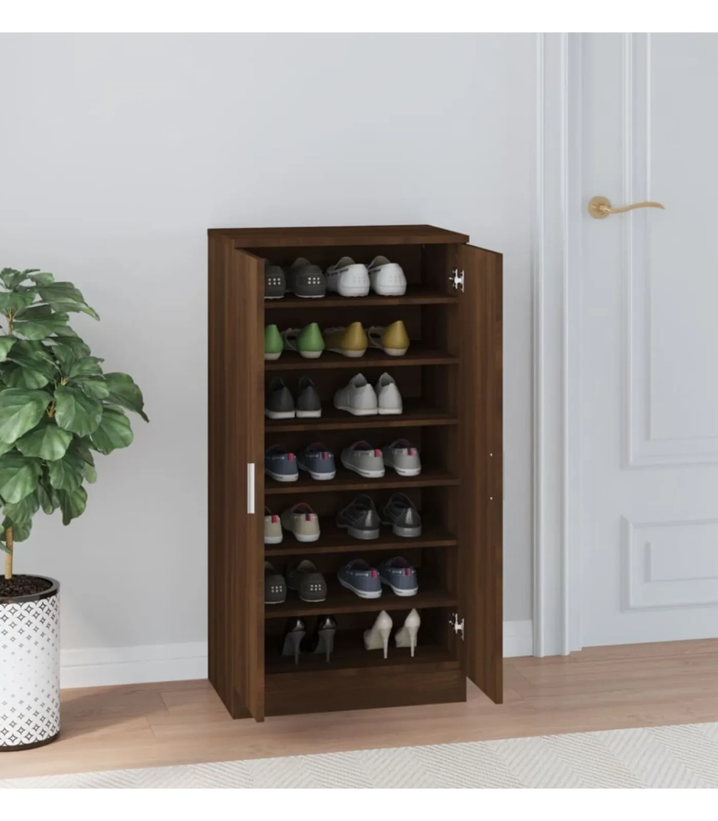 Clearance Schoenenkast 55x35x108 cm bewerkt hout bruin eikenkleur Organiseren