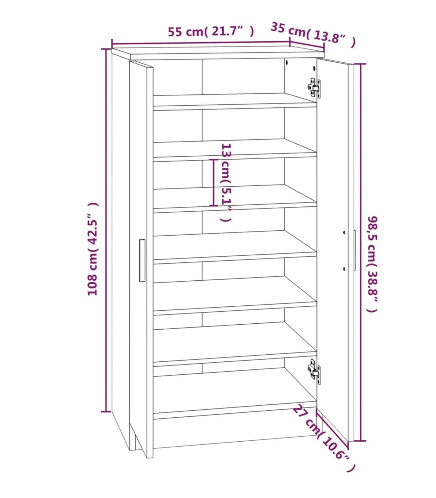 Clearance Schoenenkast 55x35x108 cm bewerkt hout bruin eikenkleur Organiseren