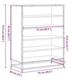 vidaXL Schoenenkast 75x38x97,5 cm bewerkt hout en metaal gerookt eiken