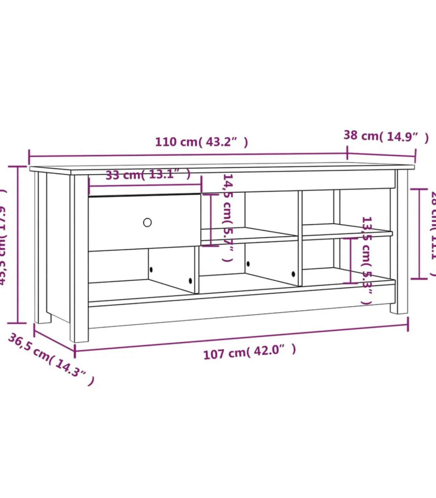 vidaXL Schoenenkast 110x38x45,5 cm massief grenenhout zwart