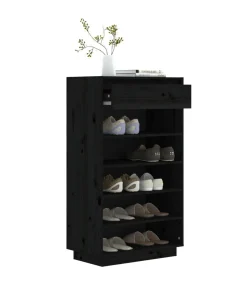 vidaXL Schoenenkast 60x34x105 cm massief grenenhout zwart