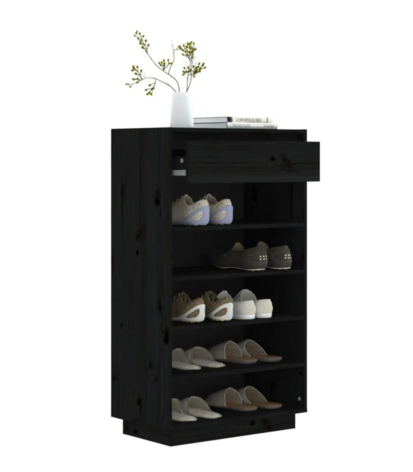 vidaXL Schoenenkast 60x34x105 cm massief grenenhout zwart