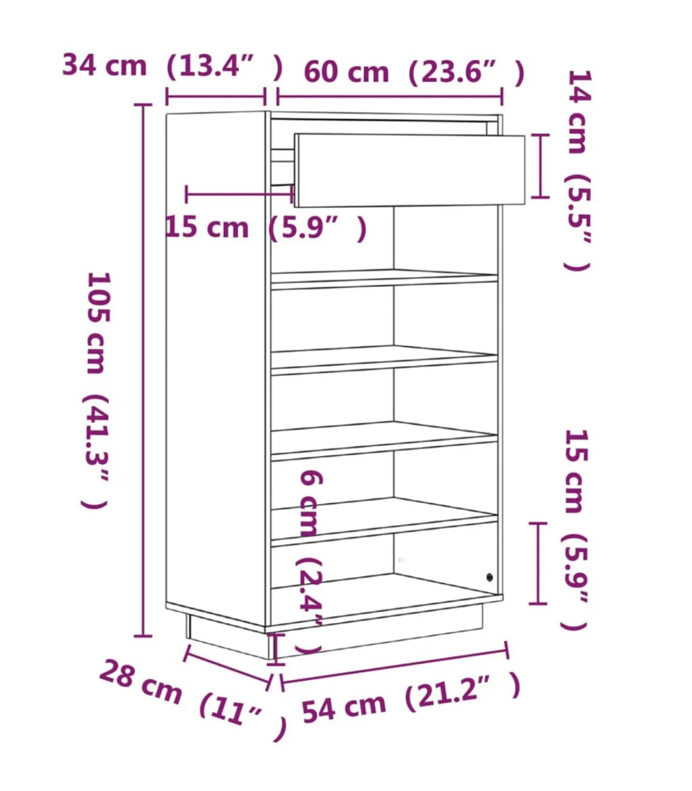 vidaXL Schoenenkast 60x34x105 cm massief grenenhout zwart