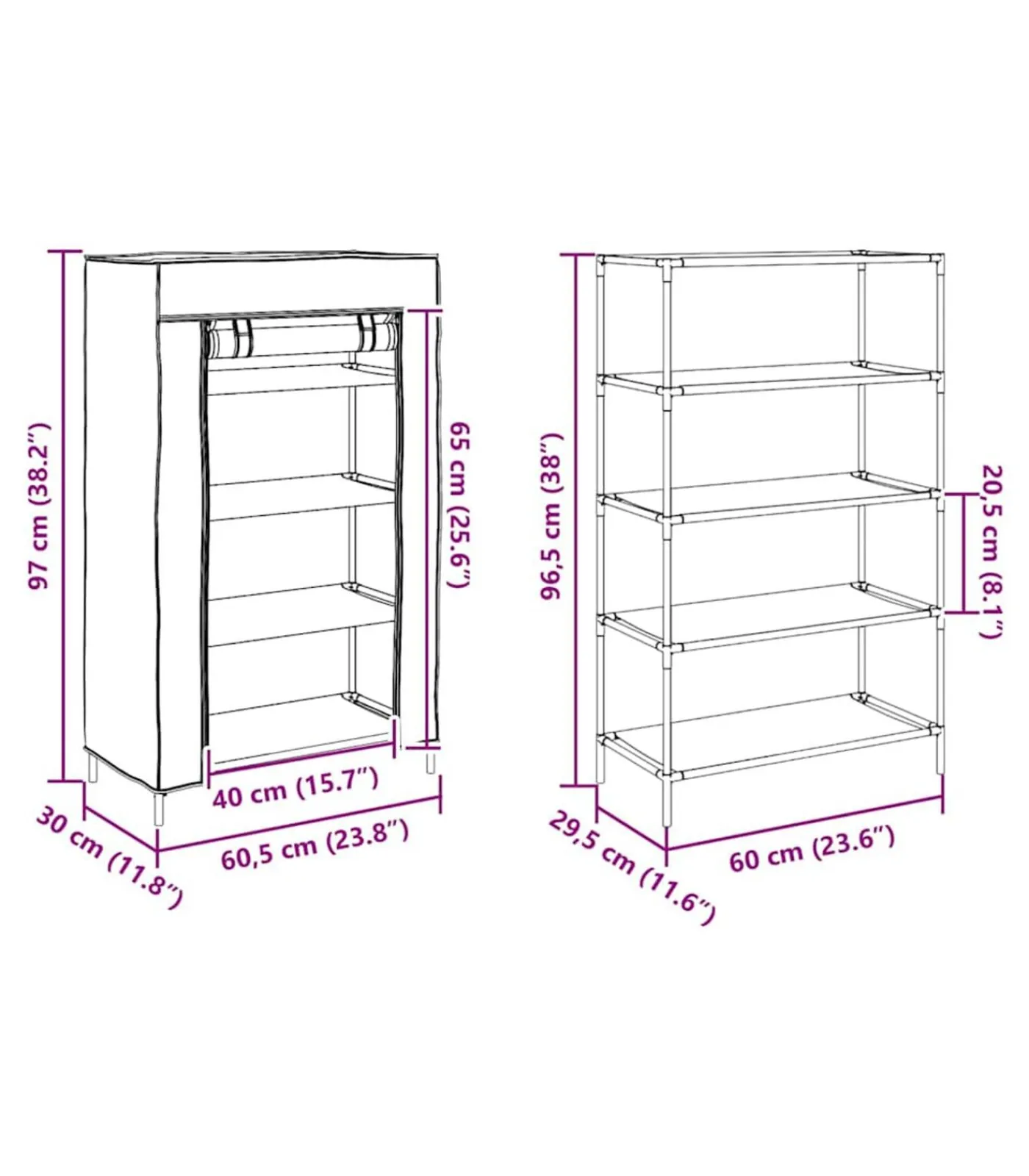 vidaXL Schoenenkast 60,5x30x97 cm vliesvlies grijs