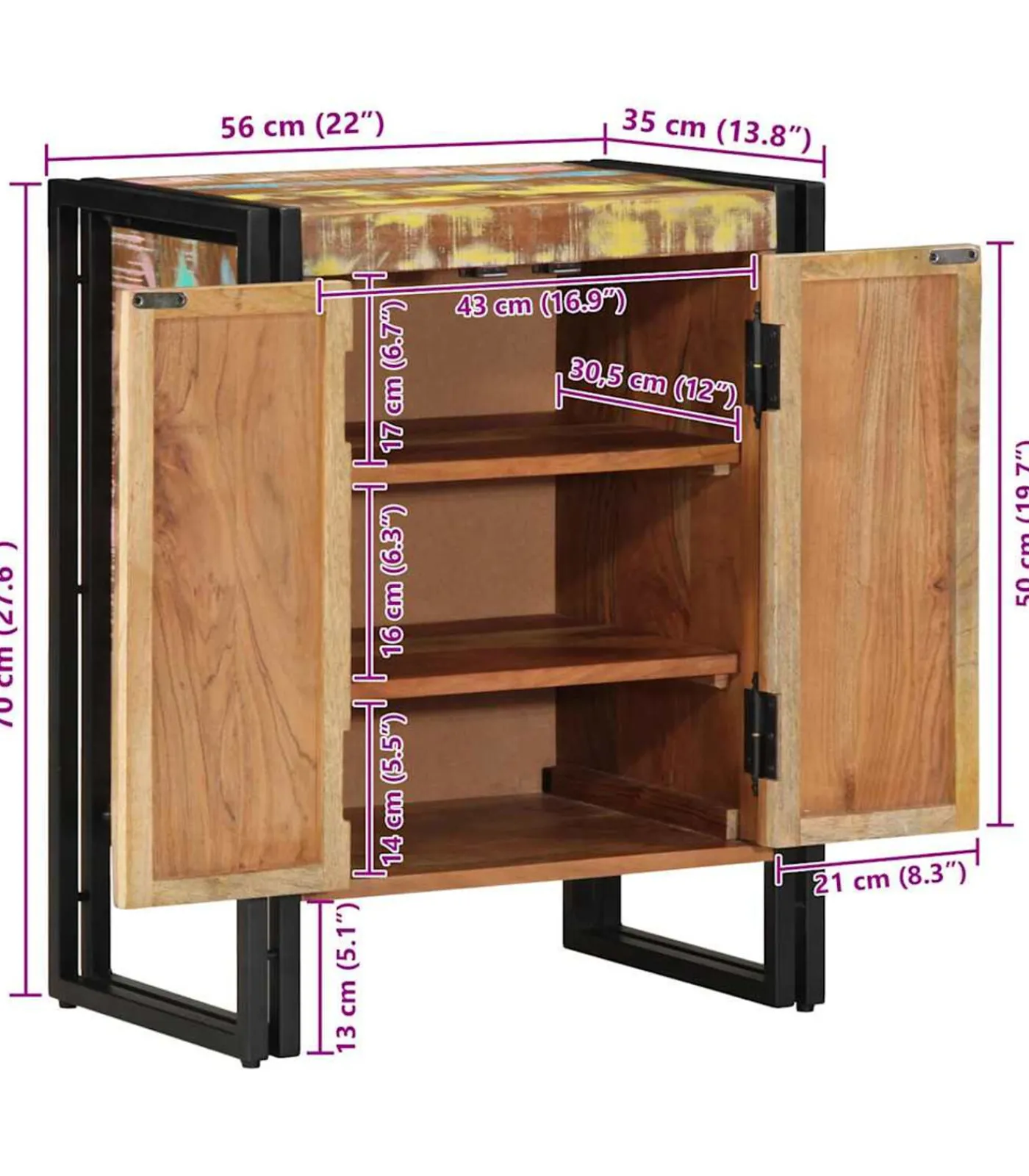 Clearance Schoenenkast Zwart 30 x 30 x 40 cm Massief gerecycled hout Organiseren