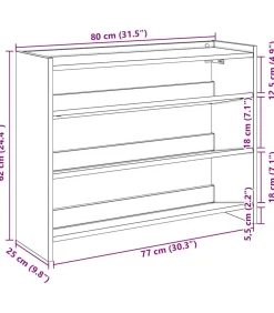 vidaXL Schoenenrek 80x25x62 cm bewerkt hout grijs sonoma eikenkleur