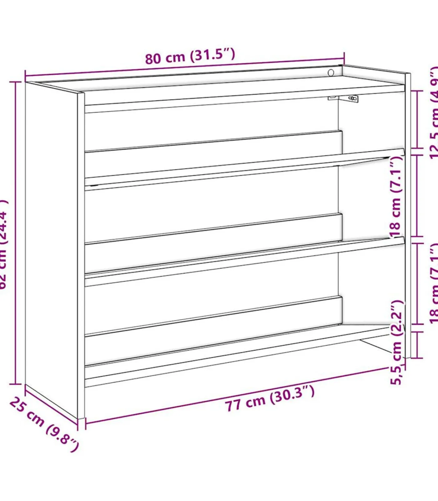 vidaXL Schoenenrek 80x25x62 cm bewerkt hout grijs sonoma eikenkleur