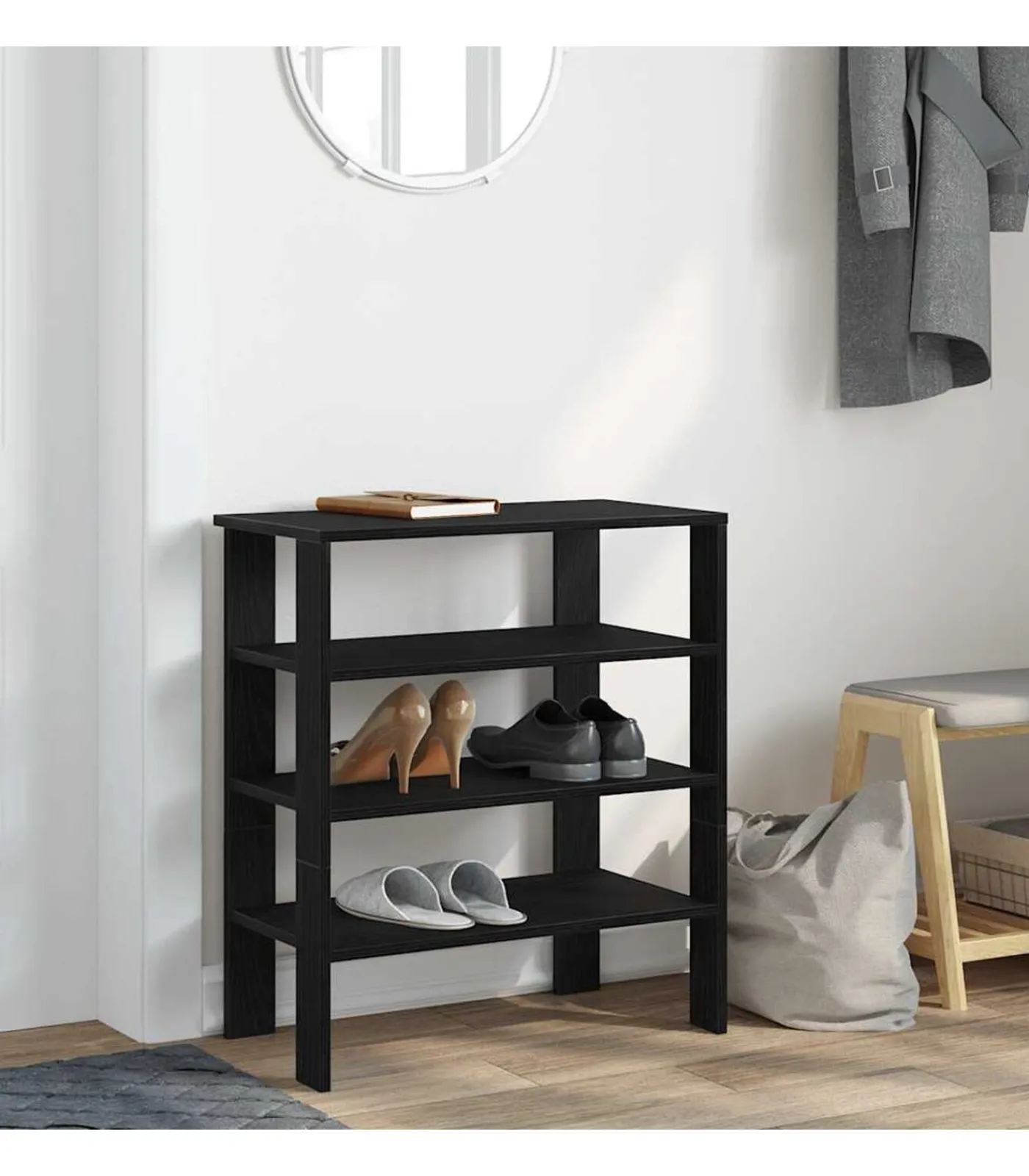 vidaXL Schoenenrek 61x32x70 cm bewerkt hout zwart