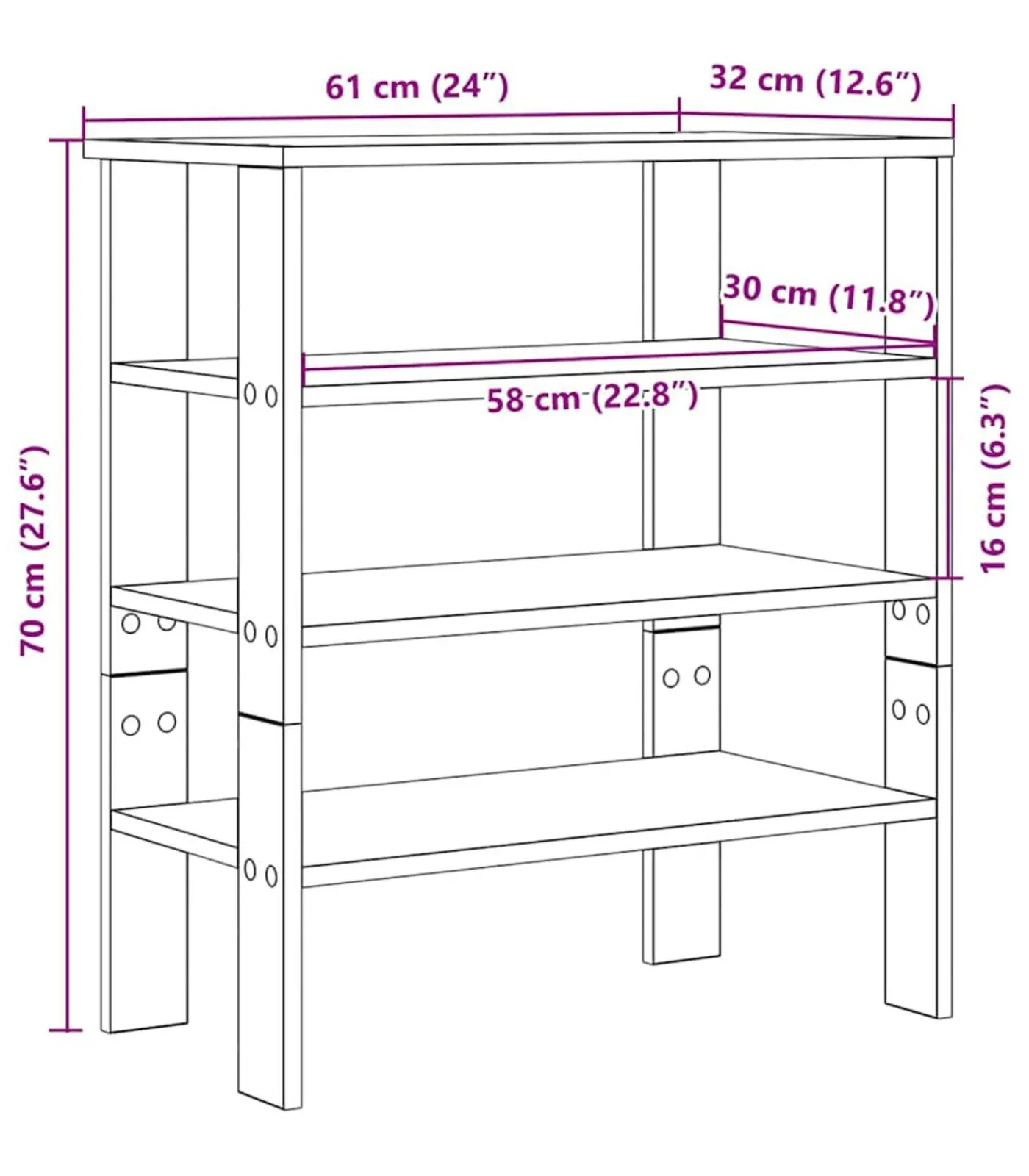 vidaXL Schoenenrek 61x32x70 cm bewerkt hout zwart