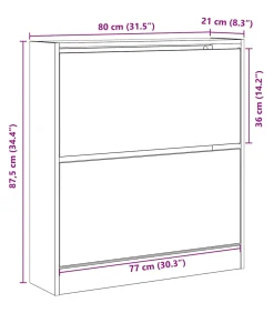 vidaXL Schoenkast Zwart eiken 80 x 21 x 87.5 cm Bewerkt hout