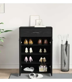 Sale Schoenrek met lade Zwart eiken 60 x 35 x 84 cm Bewerkt hout Organiseren