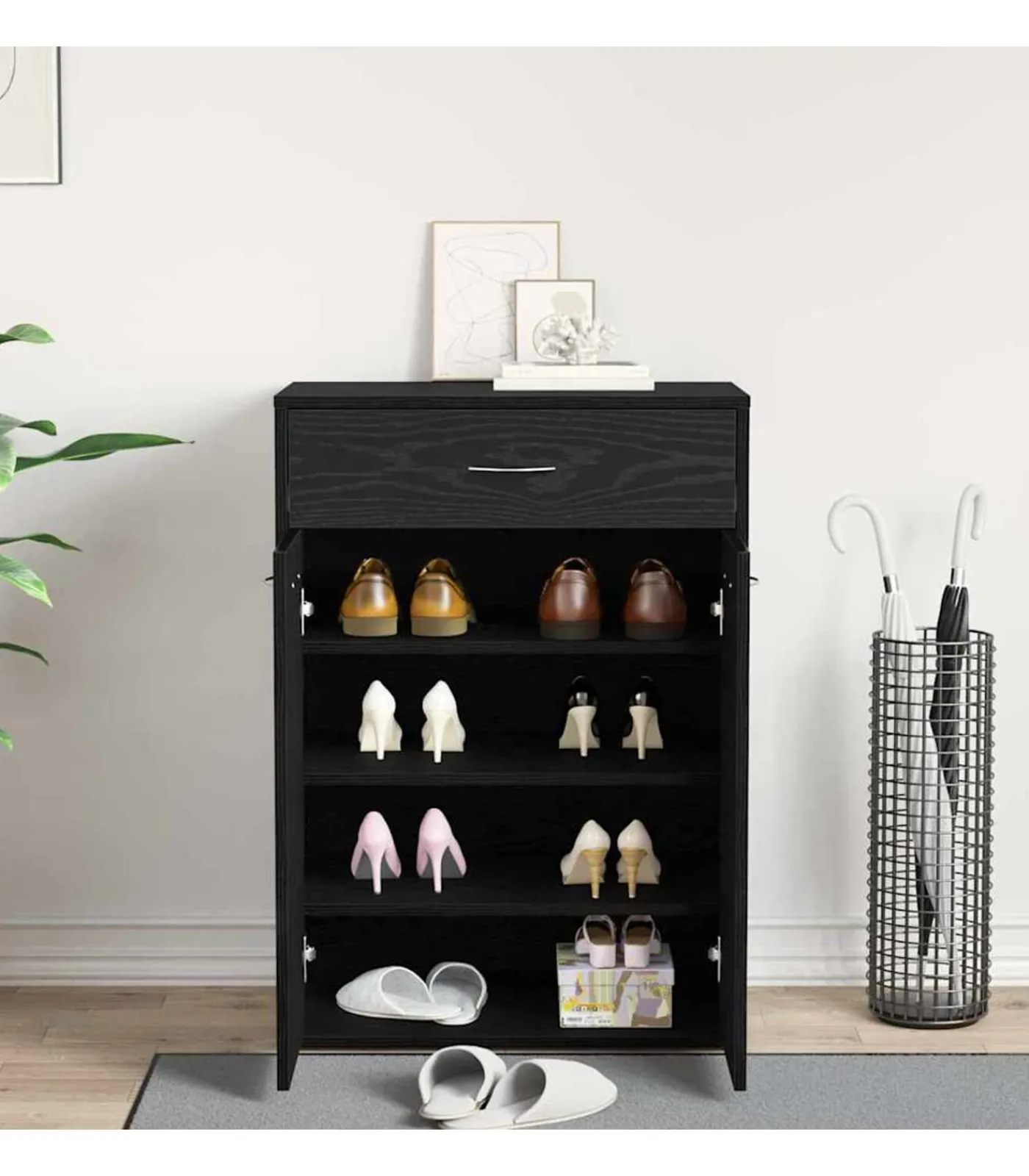 Sale Schoenrek met lade Zwart eiken 60 x 35 x 84 cm Bewerkt hout Organiseren